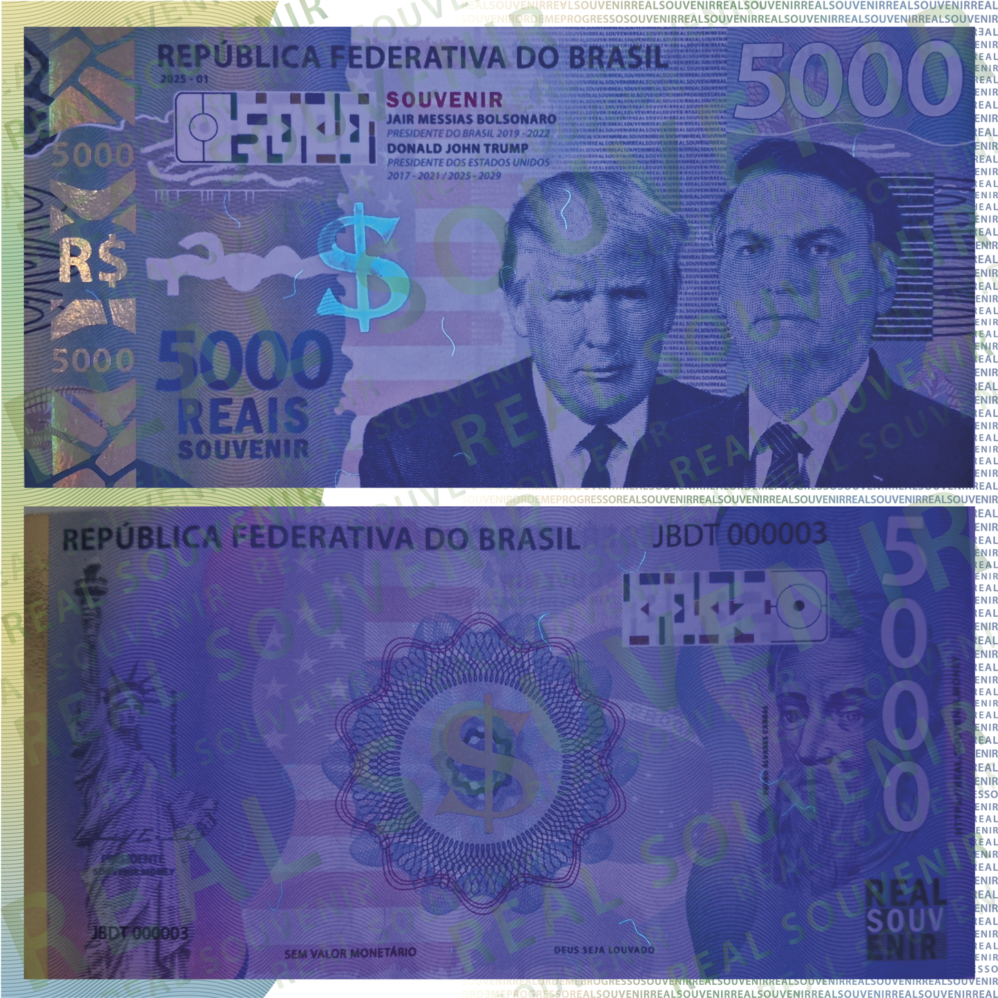 Cédula Souvenir Jair Bolsonaro & Donald Trump